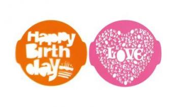 Szablony do dekorowania wypiekw „Happy Birthday/Love” (2 sztuki) - Pavoni