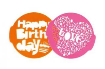 Szablony do dekorowania wypiekw „Happy Birthday/Love” (2 sztuki) - Pavoni