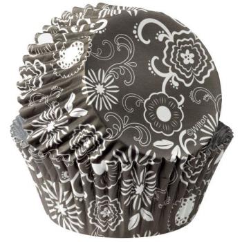 Papilotki foliowane do muffinw „kwiaty na czarnym tle” (36 sztuk) - 415-2166 - Wilton