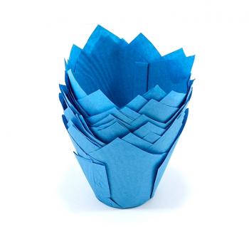 Papilotki woskowane do muffinw, w ksztacie tulipanw (20 sztuk), niebieskie - Chevler