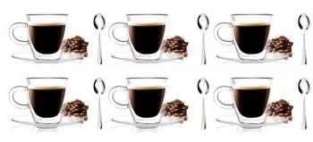 Szklanki do espresso z podwjn ciank i yeczkami, Beta (pojemno: 50 ml x 6 szt.) - Vialli Design