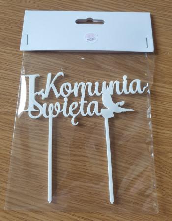 Topper biay I Komunia wita, napis z gobiem (12 x 5,5 cm) - Topper ART