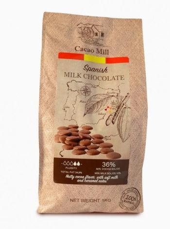 Czekolada mleczna w postaci pastylek (36 % kakao), 1 kg - Natra Cacao - Cacao Mill