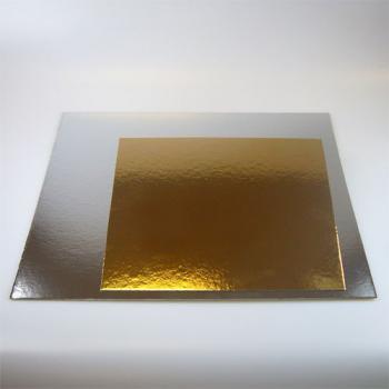 Podkady kwadratowe pod tort 25 x 25 cm, zoto - srebrne (3 sztuki) - FunCakes