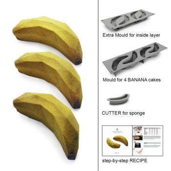 Forma silikonowa do monoporcji (poj. 4 x 110 ml) z foremk i wykrawaczk Banan - Dinara Kasko