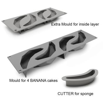 Forma silikonowa do monoporcji (poj. 4 x 110 ml) z foremk i wykrawaczk Banan - Dinara Kasko