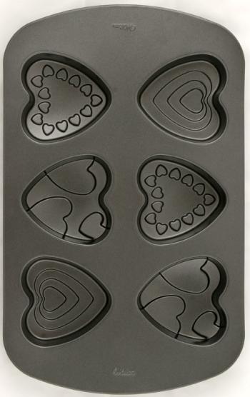 Forma do ciastek (bardzo dua) w ksztacie ozdobnych serc (6 gniazd) - 2105-0525 - Wilton