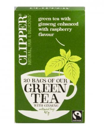Zielona herbata z e-szeniem i malinowym aromatem (20 torebek - 50 g) - Clipper