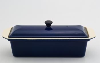 Brytfanna eliwna emaliowana prostoktna z pokrywk (pojemno: 1 litr) w kolorze kobaltowego granatu - Chasseur
