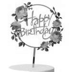 Topper akrylowy napis Happy Birthday z kwiatami (12 cm)...