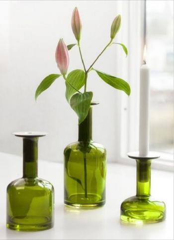 wiecznik-wazon szklany niski, zielony  - Pava - Sagaform