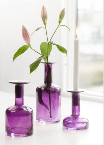 wiecznik-wazon szklany niski, fioletowy  - Pava - Sagaform