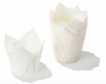 Papilotki woskowane do muffinów, w kształcie tulipanów (20 sztuk), białe - Chevler