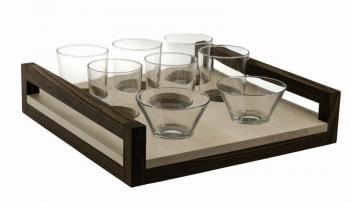 Taca drewniana dwustronna ze szklankami i miseczkami w zestawie (9 elementów) - Legnoart