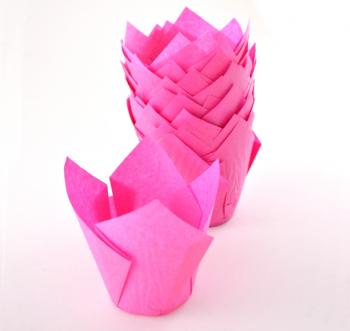 Papilotki woskowane do muffinów, w kształcie tulipanów (20 sztuk), różowe - Chevler