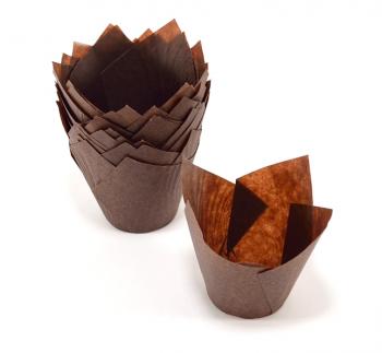 Papilotki woskowane do muffinów, w kształcie tulipanów (20 sztuk), brązowe - Chevler