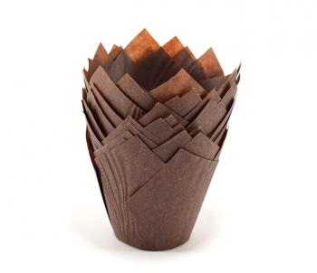 Papilotki woskowane do muffinów, w kształcie tulipanów (20 sztuk), brązowe - Chevler
