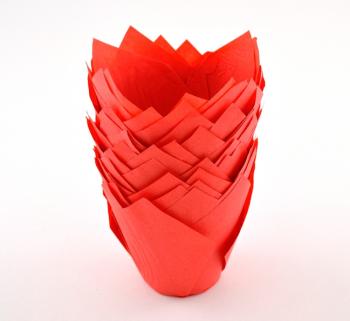 Papilotki woskowane do muffinów, w kształcie tulipanów (20 sztuk), czerwone - Chevler