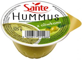 Hummus - kremowa pasta z ciecierzycy i tahini z oliwkami (125 g) - Sante