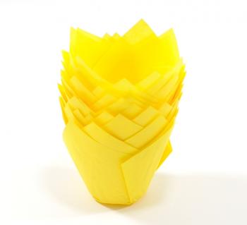 Papilotki woskowane do muffinów, w kształcie tulipanów (20 sztuk), żółte - Chevler