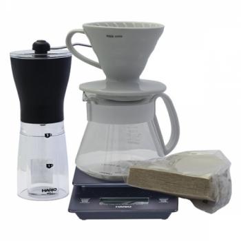 Zestaw do parzenia kawy Home Brew (drip + waga + młynek + filtry) - Hario