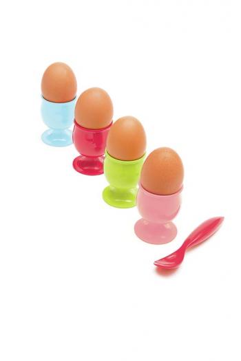 Zestaw kieliszków na jajka + łyżeczki (4 sztuki), kolorowy - Zak!