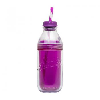 Butelka z podwójnymi ściankami i słomką (pojemność: 470 ml), fioletowa - Aladdin