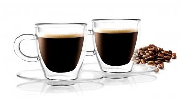 Szklanki do espresso z podwójną ścianką i spodkami (zestaw 2 sztuk, pojemność: 50 ml) - Amo - Vialli Design