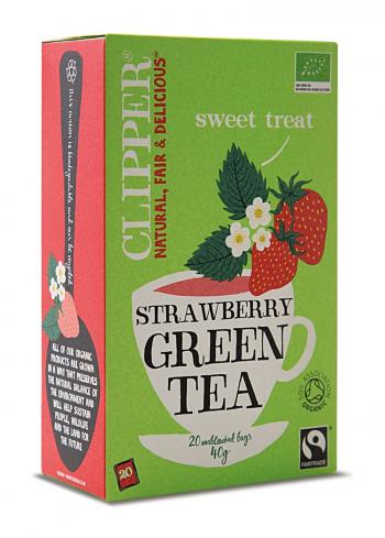 Herbata zielona z truskawką, organiczna (20 torebek, 40 g) - Clipper