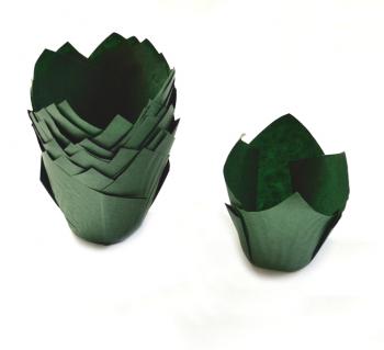 Papilotki woskowane do muffinów, w kształcie tulipanów (20 sztuk),zielone ciemne - Chevler