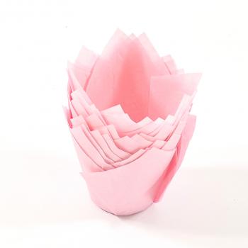 Papilotki woskowane do muffinów, w kształcie tulipanów (20 sztuk), jasno różowe - Chevler