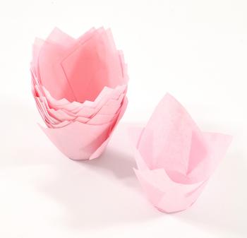 Papilotki woskowane do muffinów, w kształcie tulipanów (20 sztuk), jasno różowe - Chevler