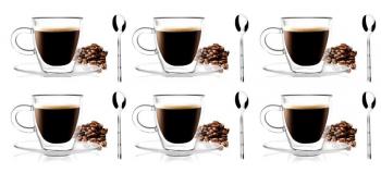 Szklanki do espresso z podwjn ciank i yeczkami, Gama (pojemno: 50 ml x 6 szt.) - Vialli Design