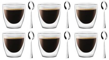 Szklanki do espresso z podwjn ciank i yeczkami, Beta (pojemno: 80 ml x 6 szt.) - Vialli Design
