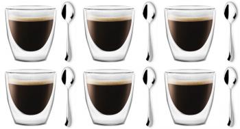Szklanki do espresso z podwjn ciank i yeczkami, Epilson (pojemno: 80 ml x 6 szt.) - Vialli Design