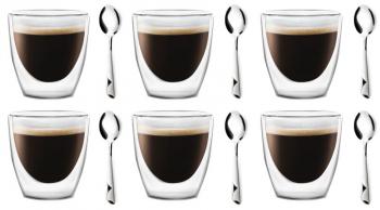 Szklanki do espresso z podwjn ciank i yeczkami, Lambda (pojemno: 80 ml x 6 szt.) - Vialli Design