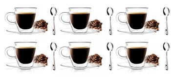 Szklanki do espresso z podwjn ciank i yeczkami, Lambda (pojemno: 50 ml x 6 szt.) - Vialli Design