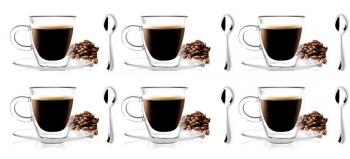 Szklanki do espresso z podwójną ścianką i łyżeczkami, Epilson (pojemność: 50 ml x 6 szt.) - Vialli Design