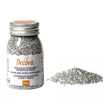 Posypka cukrowa, mini pereki srebrne i biae (100 g) - Decora - OTSW