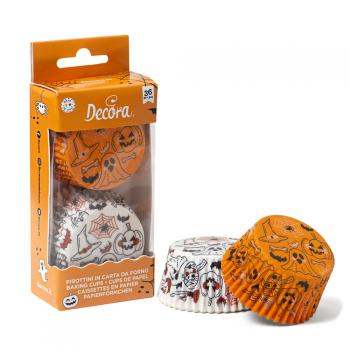 Papilotki do muffinw w kolorach biaym i pomaraczowym z motywem duchw i dyni (36 szt. w opakowaniu) - Decora