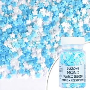 Posypka cukrowa, płatki śniegu białe i niebieskie (30 g) - SweetDecor