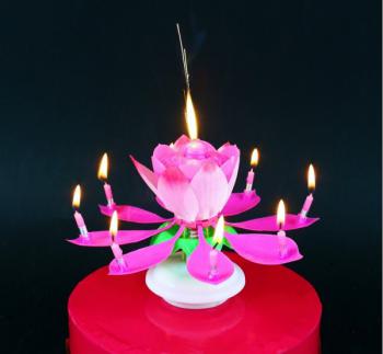 Świeczka grająco-tańcząca na tort, różowa z podstawką - Godan