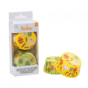 Papilotki do muffinów w kolorach zielonym i żółtym z motywem wielkanocnych zajączków i pisanek (36 szt. w opakowaniu) - Decora