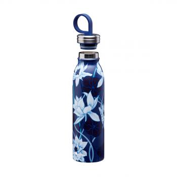 Butelka termiczna stalowa Lotus (poj.: 0,55 l), niebieska z motywem kwiatw lotosu - Naito - Aladdin