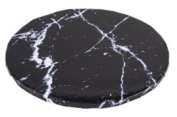 Podkład okrągły pod tort, ciasto (30 cm, grubość: 1 cm), wzór  czarny marmur - Podkłady Cukiernicze Julita