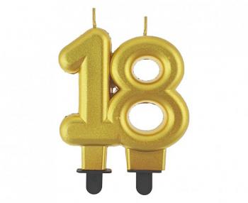 Świeczka na tort „18” złota metaliczna  - Godan