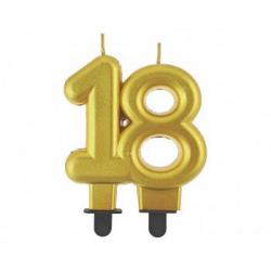 Świeczka na tort „18” złota metaliczna  - G...
