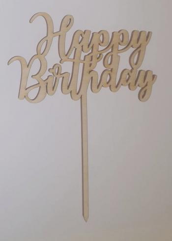 Topper ze sklejki napis Happy Birthday (12 cm ) - Mill Art