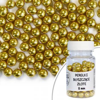Posypka cukrowa błyszczące perełki złote 8 mm (40 g) - SweetDecor