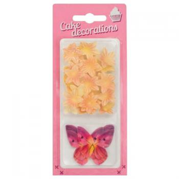 Dekoracje waflowe motylki i mini kwiatki herbaciane (5 + 25 szt.) - Rose Decor